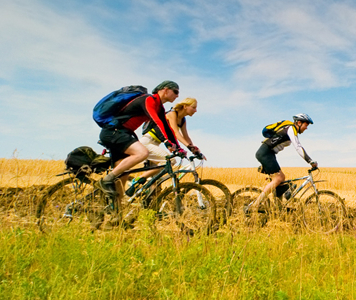 Titelbild: Bild mit Fahrradfahren im Grünen